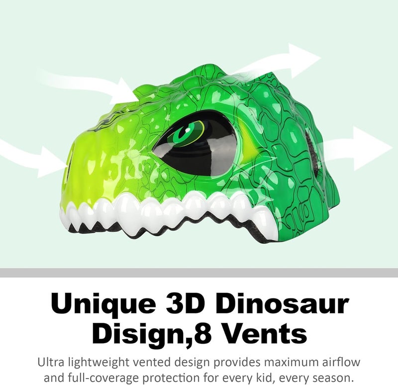 Bavilk Toddler Kids Bike Helmet,3D Dinosaur Helmets for Boys Girls Infant/Baby to Children 1/2/3/4/5/6/7/8 Years Old Lightweight Adjustable Multi-Sports Bicycle Scooter Skateboard Skating Cycling - Image 3
